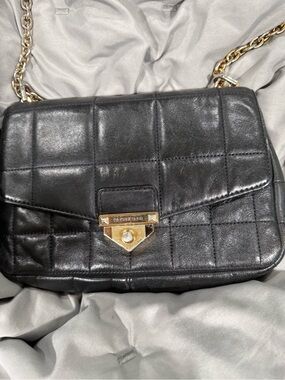 Michael Kors Black Quilted Leather Crossbody with Gold Hardware